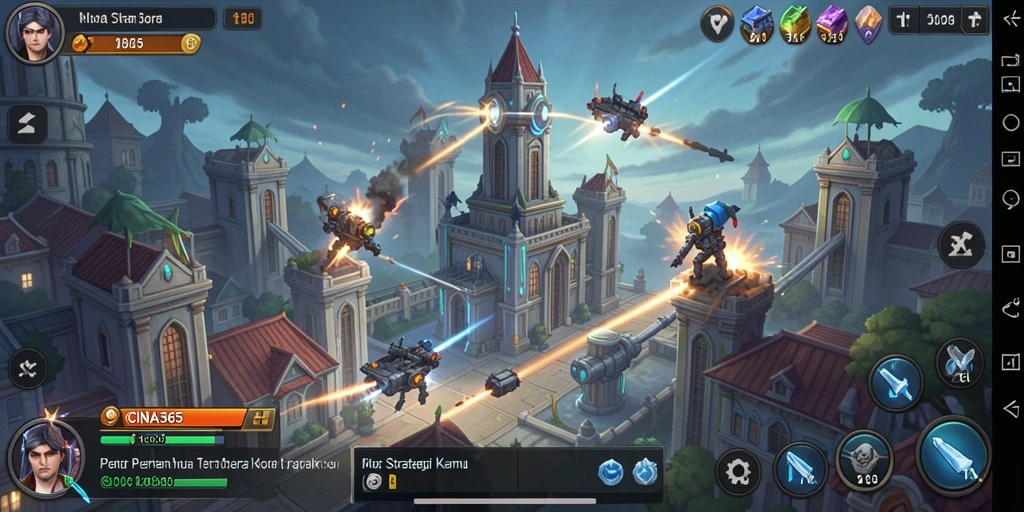 Tampilan permainan CINA365 yang mendebarkan di medan perang Tower Defense.