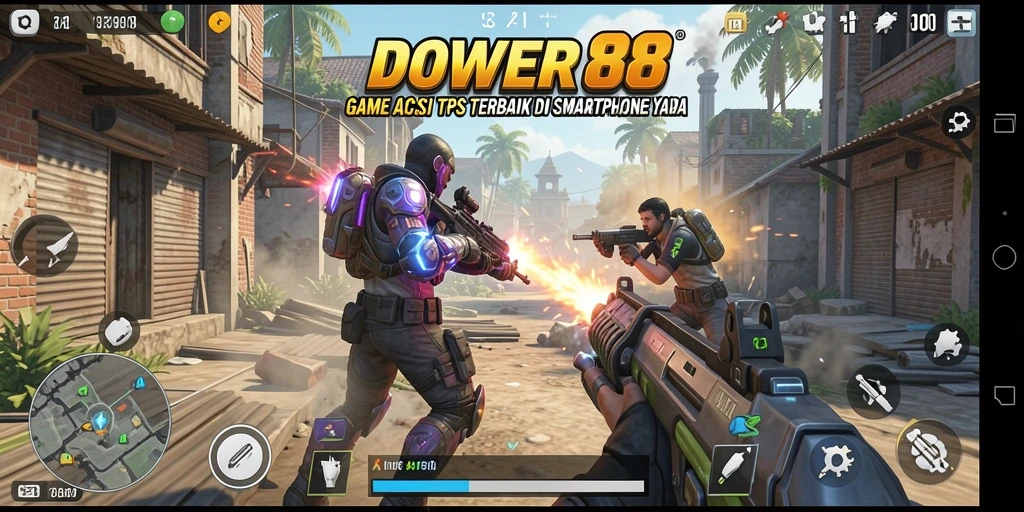 Screenshot utama DOWER88 menampilkan aksi intens dalam pertempuran TPS.