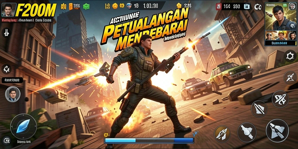 Tangkapan layar F200M menampilkan aksi pertempuran yang seru dan mendebarkan.