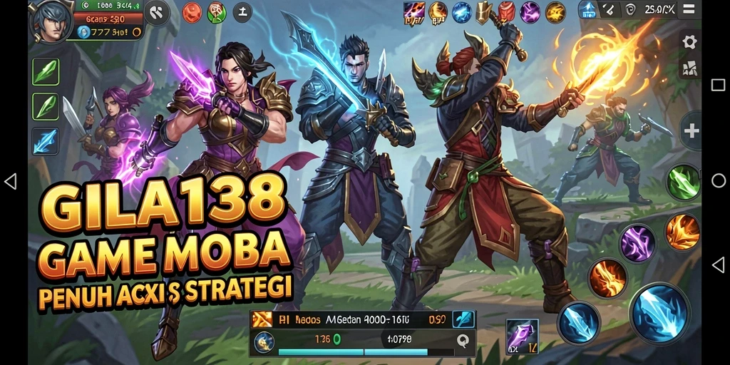 Screenshot GILA138 menampilkan aksi pertarungan tim dalam gameplay MOBA.