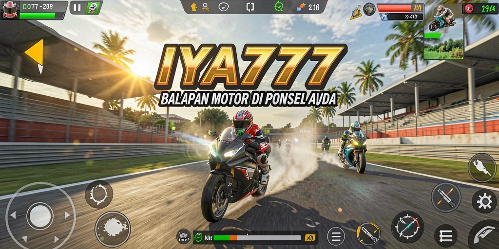 Screenshot utama IYA777 dengan aksi balapan motor yang mendebarkan.