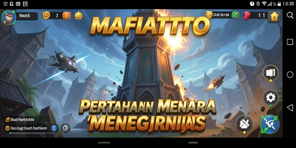 Tampilan gameplay MAFIATOTO yang mendebarkan dengan menara strategis.