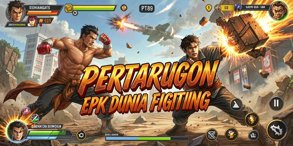 Tampilan utama gameplay PT89 dengan karakter Fighting yang dinamis.