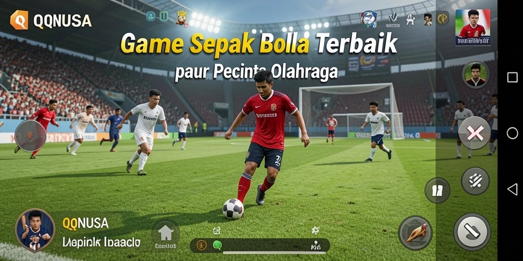 Tampilan gameplay mendebarkan dari QQNUSA dengan strategi permainan sepak bola.