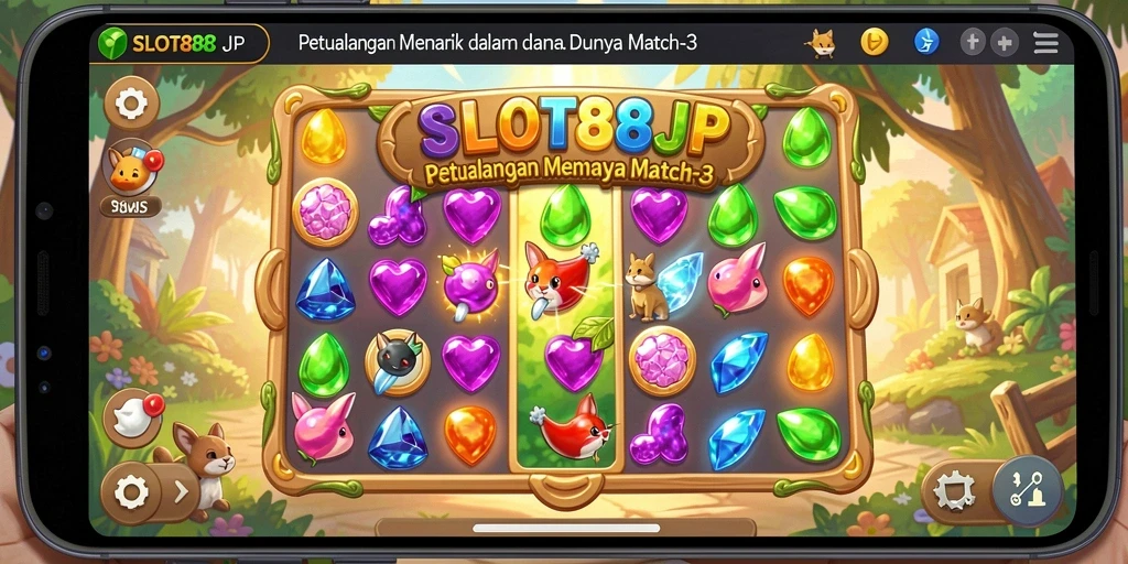 Tampilan gameplay menarik dari SLOT88JP dengan berbagai karakter dan tantangan Match-3.